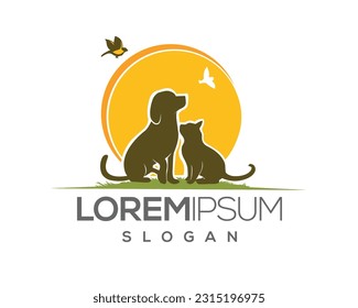 dog and cat, fur, happy, illustration, kitten, kitty, logo, love, paw, pet, puppy, shop, sitting, small, vector, veterinarian, veterinary, pet logo, pet care, pet love 
