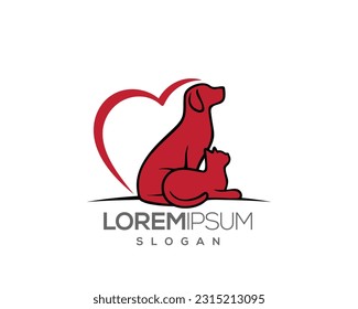 dog and cat, fur, happy, illustration, kitten, kitty, logo, love, paw, pet, puppy, shop, sitting, small, vector, veterinarian, veterinary, pet logo, pet care, pet love 