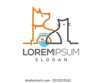dog and cat, fur, happy, illustration, kitten, kitty, logo, love, paw, pet, puppy, shop, sitting, small, vector, veterinarian, veterinary, pet logo, pet care, pet love 