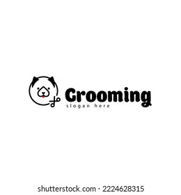 Plantilla de diseño del logotipo vectorial Perro Gato Grooming.