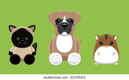 Dog Cat Hamster Pet Doll Cartoon Vector Illustration 2