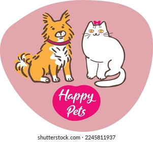 Dog and cat. Happy pets. Vector illustration