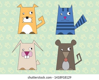dog, cat, hare and mouse cartoon characters