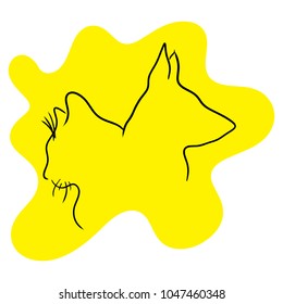 Dog and cat head minimalist vector illustration sketch hand drawn with black lines isolated on white background