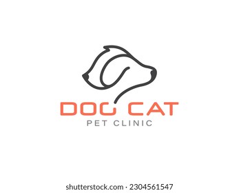 Dog cat head monoline icon logo template vector illustration for clinic or pet shop brand