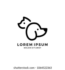 dog cat head pet care outline line art monoline logo vector icon