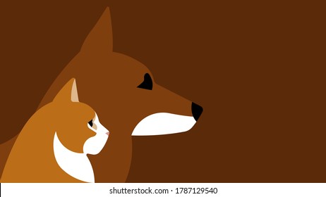 Perro y gato. Cabeza de perro y cabeza de gato. Vista lateral. Ilustración vectorial.