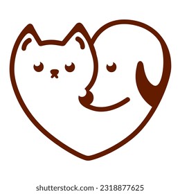 Dog and cat in heart. Simple vector illustration