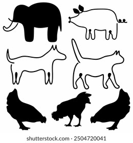 dog, cat ,hens ,elephant vectors designs.eps