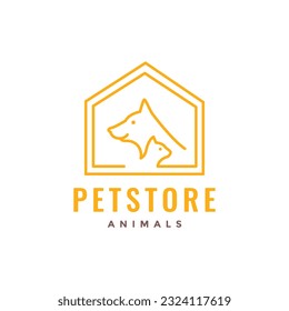 dog cat home house cage pet shop line art minimal modern mascot logo icon vector illustration