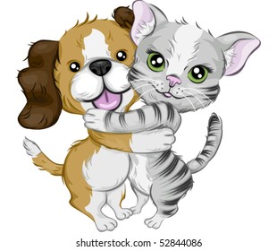 Abraço de Cães e Gatos - Vetor