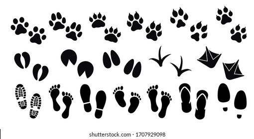 Icono vectorial de la impresión de perros, gatos y garras humanas