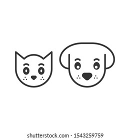 Dog and cat icon in flat style. Animal head vector illustration on white isolated background. Cartoon funny pet business concept.