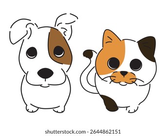 Ilustração para cães e gatos. Vetor de dupla de animais de estimação para cartazes de adoção e produtos para animais de estimação.