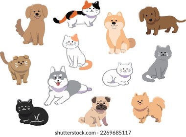 Dog and cat illustration set