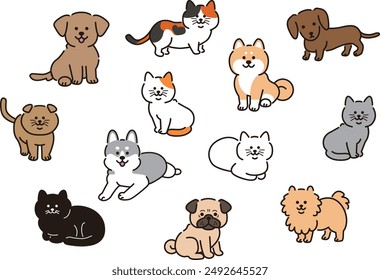 Dog and cat illustration set