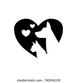dog cat inside heart shape silhouette