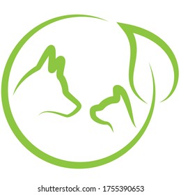 Dog, cat and leaves, animal and veterinary practitioner logo