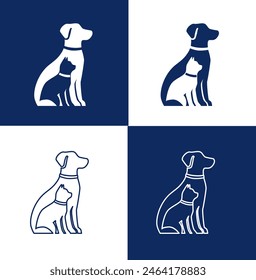 Dog and cat line art illustration as pet care, rescue, adoption, veterinary logo with some variations