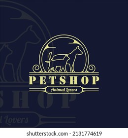 dog and cat line art simple logo vector illustration template icon graphic design. pet shop sign or symbol for business concept with retro badge