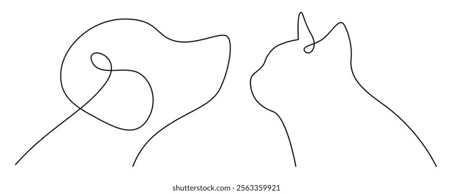 Dog and cat line vector, cat and dog portrait simple logo 