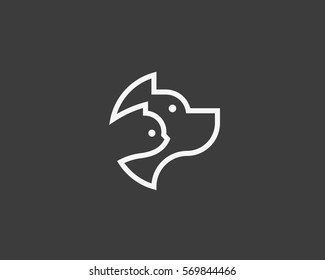 Dog and cat linear logo design. Pet store logotype. Pet vector icon symbol.