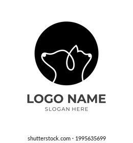 dog cat logo design with flat black color style