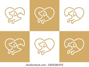 dog and cat logo design. love pet care white linear style concept element symbol template