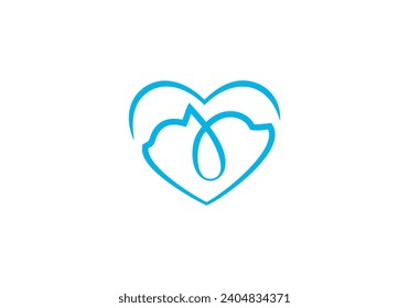dog and cat logo design. love pet care white linear style concept element symbol template