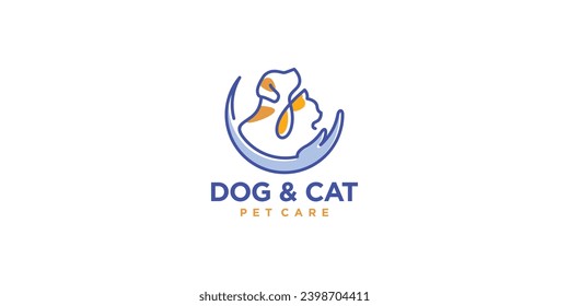 Diseño del logotipo de perro y gato. Logotipo moderno de cuidado de mascotas con estilo minimalista lineal de contorno. Plantilla de diseño de vectores de símbolos de iconos.