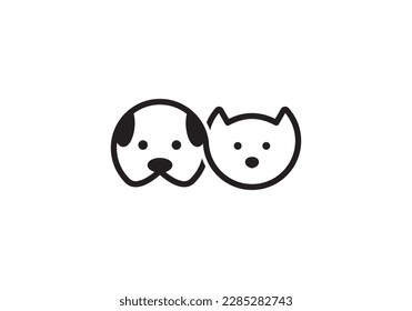 dog and cat logo design. pet care white linear style concept element symbol icon vector