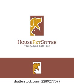 Dog and cat logo design for pet sitting or related business. Pet care services icon.