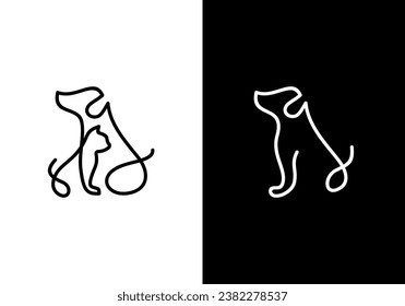 dog and cat logo design. pet care white linear style concept element symbol vector illustration.