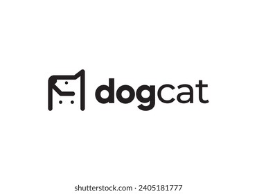 diseño del logo de perro y gato. elemento de concepto de estilo lineal blanco