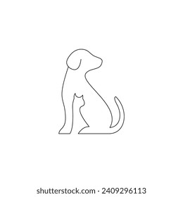 dog and cat logo design. pet care white linear style concept element symbol vector illustration.	