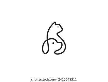 dog and cat logo design. pet care linear style concept element