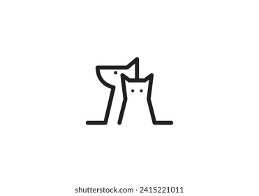 dog and cat logo design. pet care linear style concept element