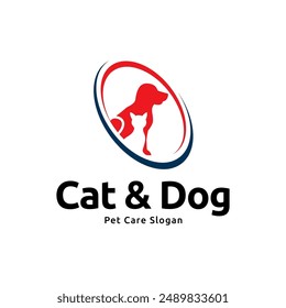 Diseño de logotipo de perro y gato. elemento de concepto de cuidado de mascotas