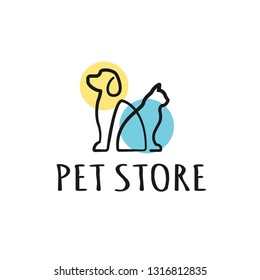Dog and Cat logo design template. Graphic sitting puppy logotype, sign and symbol. Pet silhouette label illustration isolated on background. Modern animal badge for veterinary clinic pet food - Vector