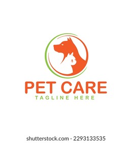 Dog and Cat logo design template. Graphic sitting puppy logotype, sign and symbol. Pet silhouette label illustration isolated on background. Modern animal badge for veterinary clinic - Vector See Less