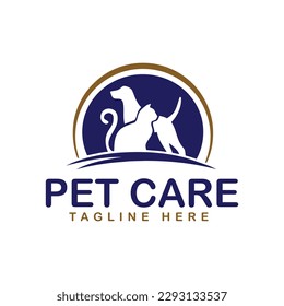 Dog and Cat logo design template. Graphic sitting puppy logotype, sign and symbol. Pet silhouette label illustration isolated on background. Modern animal badge for veterinary clinic - Vector See Less