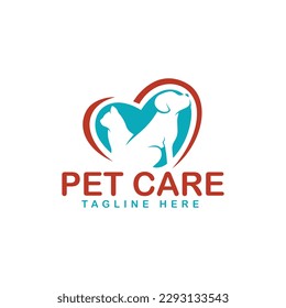 Dog and Cat logo design template. Graphic sitting puppy logotype, sign and symbol. Pet silhouette label illustration isolated on background. Modern animal badge for veterinary clinic - Vector See Less