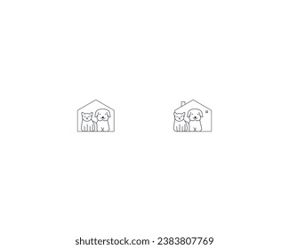 Modelo de diseño del logo de perro y gato vector, línea de diseño del logotipo de mascotas adecuado para tienda de mascotas, tienda, cafetería, negocios, hotel, clínica veterinaria, logotipo de ilustración de vectores de animales domésticos, signo y símbolo.