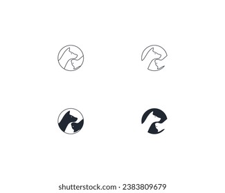 Modelo de diseño del logo de perro y gato vector, línea de diseño del logotipo de mascotas adecuado para tienda de mascotas, tienda, café, negocios, hotel, clínica veterinaria, logotipo de ilustración de vector animal doméstico, signo y símbolo.