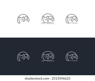 Dog and cat logo design template vector, line of pet logo design suitable for pet shop, store, cafe, business, hotel, veterinary clinic, Domestic animals vector illustration logotype, sign and symbol.