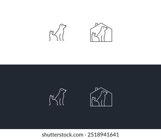 Dog and cat logo design template vector, line of pet logo design suitable for pet shop, store, caffe, business, hotel, veterinary clinic, Domestic animals vector illustration logotype, sign and symbol