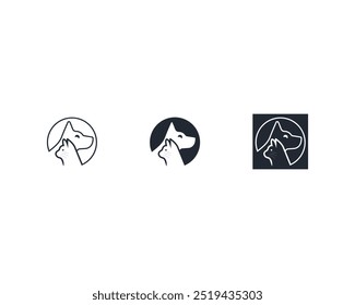 Vector de Plantilla de diseño de logotipo de perro y gato, línea de diseño de logotipo de mascota adecuado para tienda de mascotas, tienda, cafetería, negocio, hotel, clínica veterinaria, logotipo de Ilustración vectorial de animales domésticos, letrero o símbolo