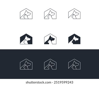Dog and cat logo design template vector, line of pet logo design suitable for pet shop, store, cafe, business, hotel, veterinary clinic, Domestic animal vector illustration logotype, sign, symbol.