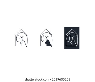 Dog and cat logo design template vector, line of pet logo design suitable for pet shop, store, caffe, business, hotel, veterinary clinic, Domestic animal vector illustration logotype, sign, symbol.
