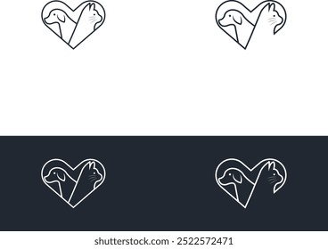 Dog and cat logo design template vector, line of pet logo design suitable for pet shop, store, cafe, business, hotel, veterinary clinic, Domestic animals vector illustration logotype, sign and symbol.